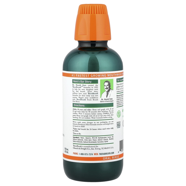 TheraBreath, Fresh Breath, Ополаскиватель для полости рта, мята из тропических лесов, 16 жидких унций (473 мл)