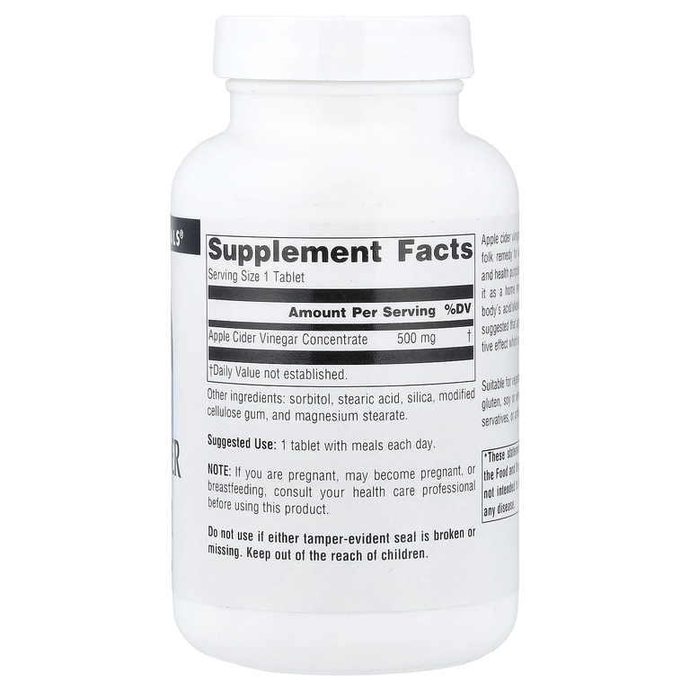 Source Naturals, яблочный уксус, 500 мг, 180 таблеток