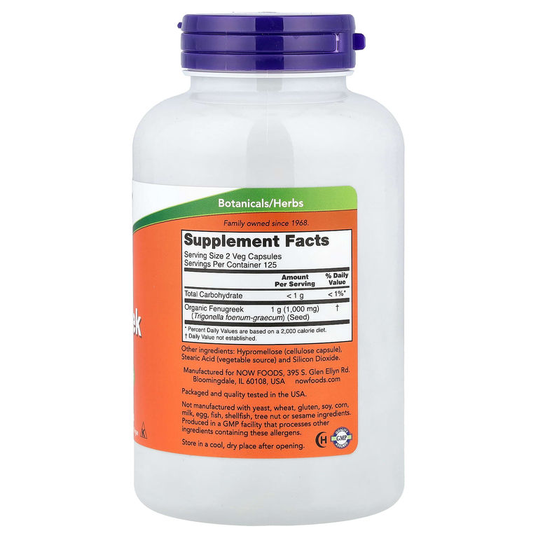NOW Foods, пажитник, 500 мг, 250 вегетарианских капсул