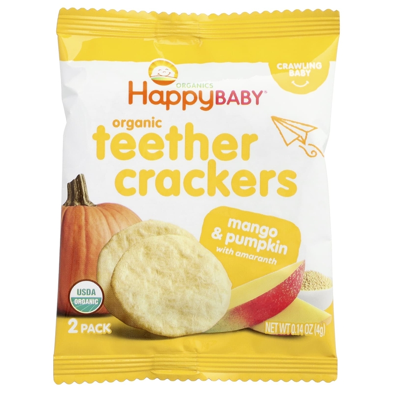 Happy Family Organics, Happy Baby®, органические крекеры для прорезывания зубов, манго и тыква с амарантом, 12 упаковок по 4 г (0,14 унции)