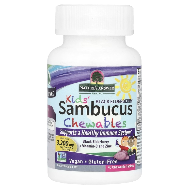 Nature's Answer, Kid's Sambucus Chewables, черная бузина с витамином C и цинком, 45 жевательных таблеток
