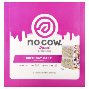 No Cow, протеиновый батончик в глазури, со вкусом праздничного торта, 12 батончиков по 60 г (2,12 унции)