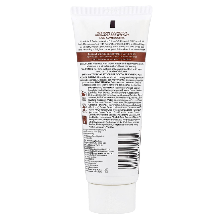 Palmer's, Coconut Oil Formula®, скраб для лица с витамином E, необработанный кокосовый сахар, 90 г (3,17 унции)