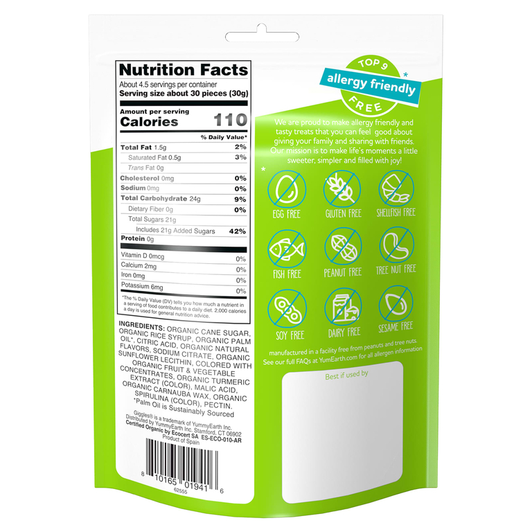 YumEarth, Organic Giggles®, жевательные конфеты, вкус кислых ингредиентов, 142 г (5 унций)