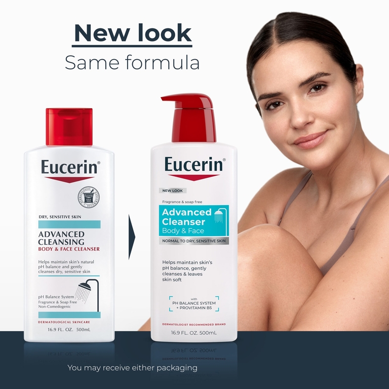 Eucerin, тело и лицо, улучшенное очищающее средство, для нормальной, сухой и чувствительной кожи, без отдушек, 500 мл (16,9 жидк. унции)