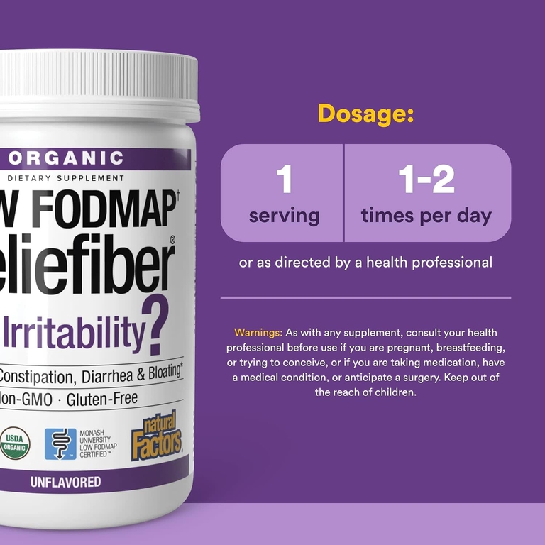 Natural Factors, Reliefiber®, органическая добавка с низким уровнем Fodmap†, с нейтральным вкусом, 150 г (5,3 унции)