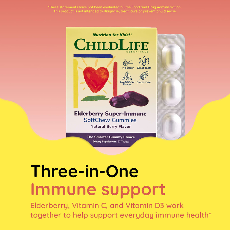 ChildLife Essentials, Super-Immune SoftChew Gummies, жевательные таблетки с бузиной для детей, со вкусом натуральных ягод, 27 таблеток
