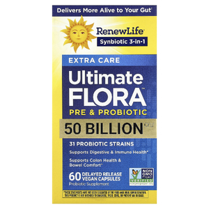 Renew Life, Extra Care, Ultimate Flora™  пробиотик, 60 веганских капсул с отсроченным высвобождением