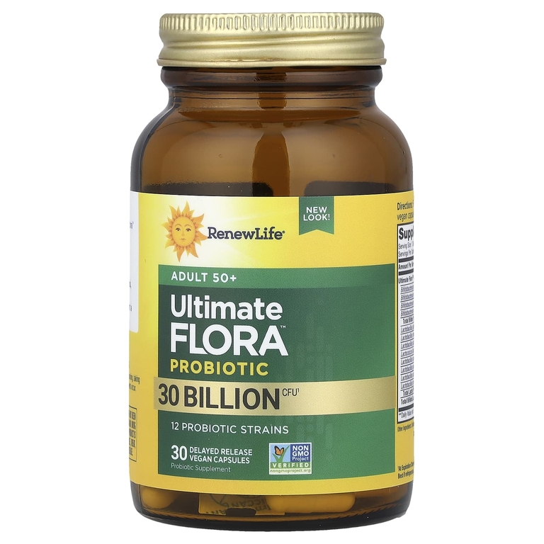 Renew Life, Ultimate Probiotic Flora™, для взрослых старше 50 лет, 30 млрд КОЕ, 30 веганских капсул с отсроченным высвобождением