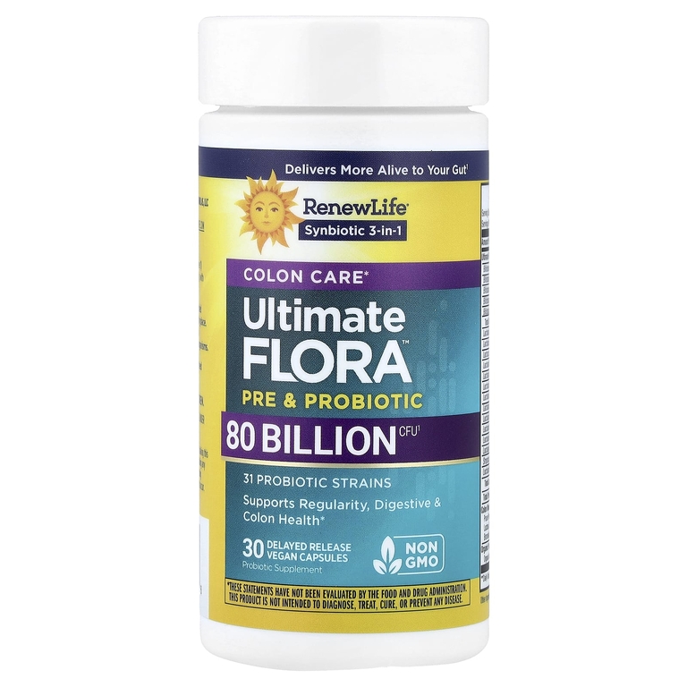 Renew Life, Ultimate Flora™, пробиотик для здоровья кишечника, 30 веганских капсул с отсроченным высвобождением