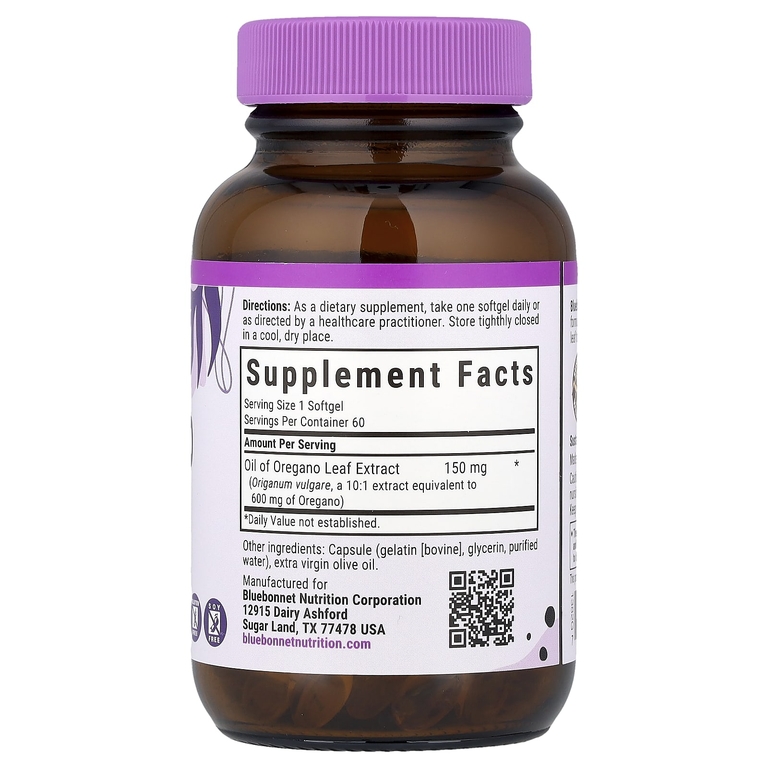Bluebonnet Nutrition, масло орегано, экстракт листьев, 60 капсул (150 мг в каждой)