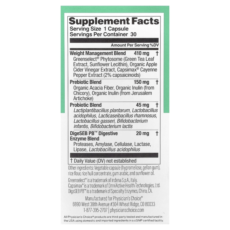 Physician's Choice, Thin 30, пробиотик, 30 капсул