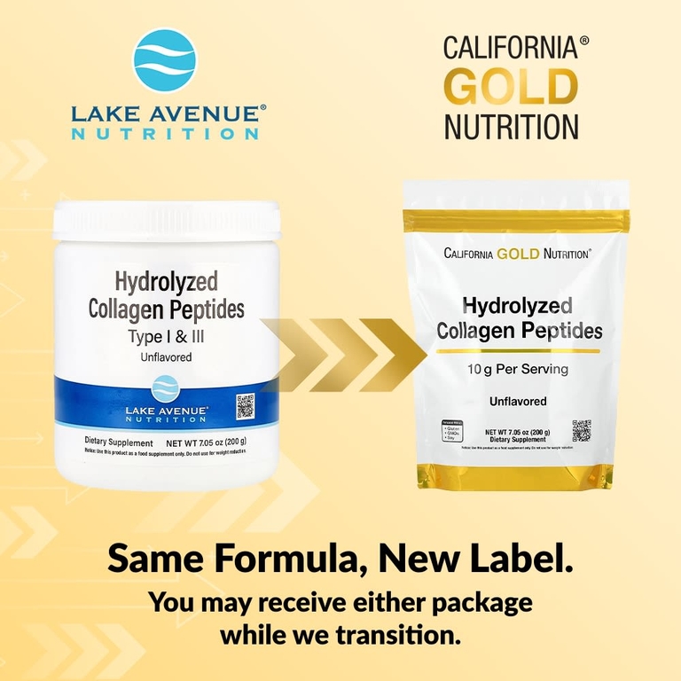 California Gold Nutrition, пептиды гидролизованного коллагена типов I и III, без добавок, 200 г (7,05 унции)