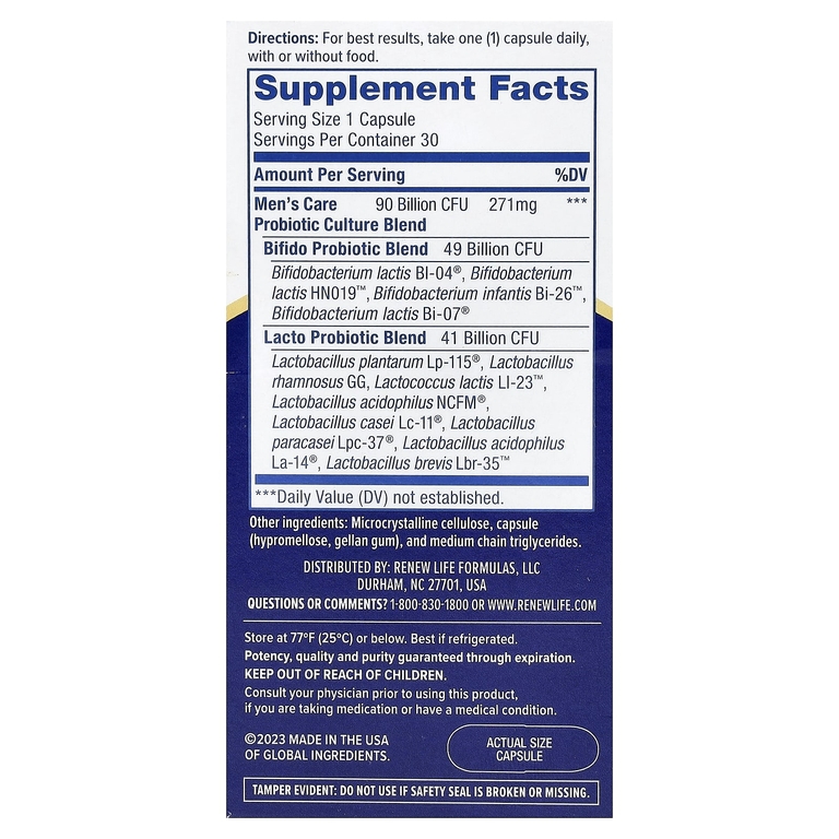 Renew Life, пробиотик для мужчин, 30 вегетарианских капсул