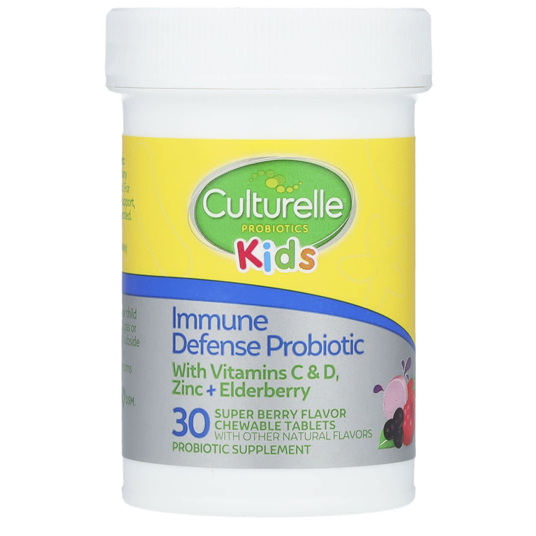 Culturelle, Для детей, пробиотики, иммунная защита, супер ягоды, 30 жевательных таблеток для приема один раз в день