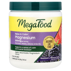 MegaFood, смесь для приготовления напитка с магнием, оазис ежевики и гибискуса, 200 г