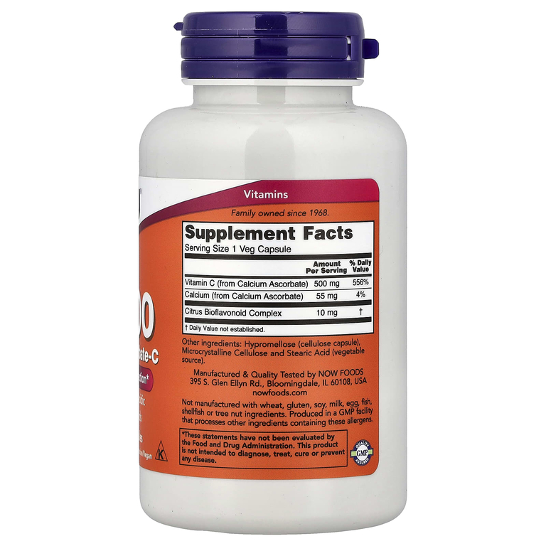 NOW Foods, C-500, аскорбат кальция-C, 100 капсул