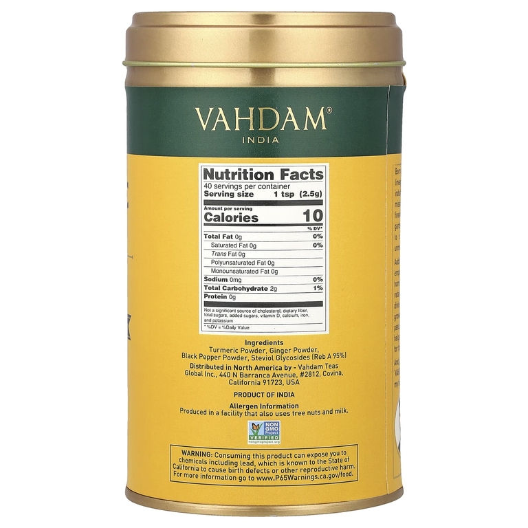 Vahdam Teas, смесь для латте, куркума и имбирь, без кофеина, 100 г (3,53 унции) (Товар снят с продажи) 