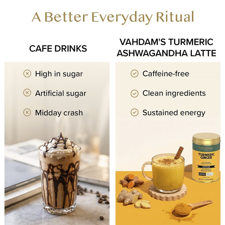 Vahdam Teas, смесь для латте, куркума и имбирь, без кофеина, 100 г (3,53 унции) (Товар снят с продажи) 