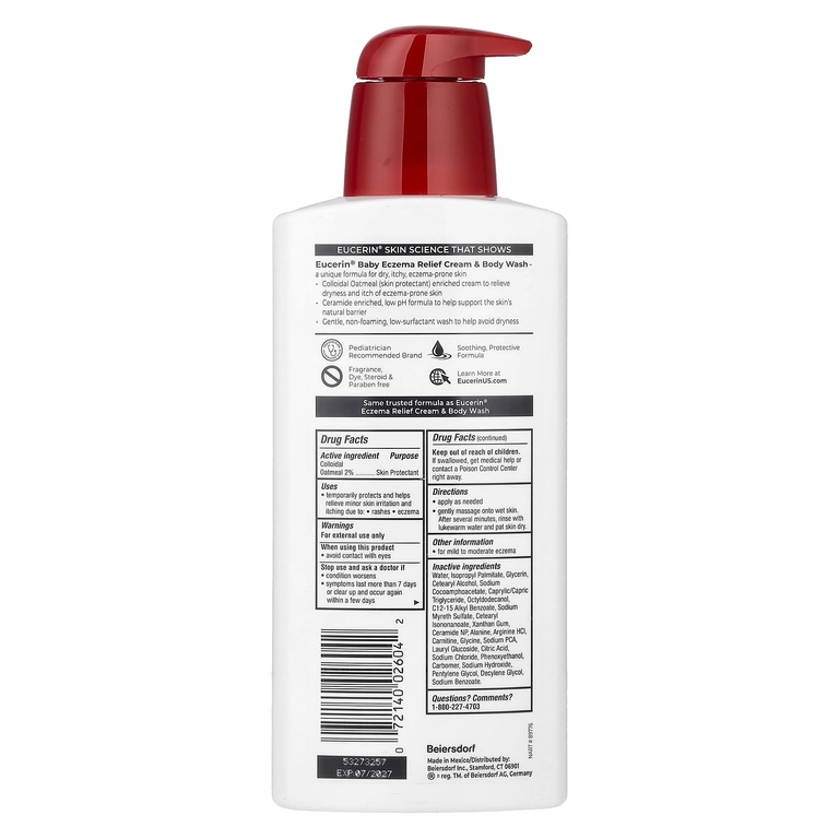 Eucerin, детский крем и гель для душа для уменьшения проявлений экземы, без отдушки, 400 мл (13,5 жидк. унции)