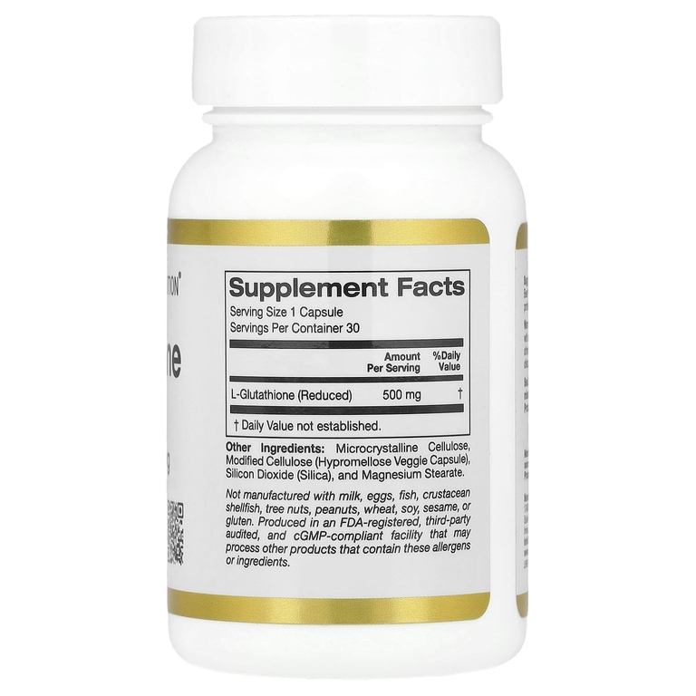 California Gold Nutrition, L-глутатион (восстановленный), 500 мг, 30 растительных капсул
