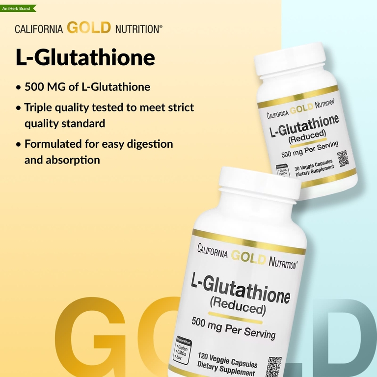 California Gold Nutrition, L-глутатион (восстановленный), 500 мг, 30 растительных капсул