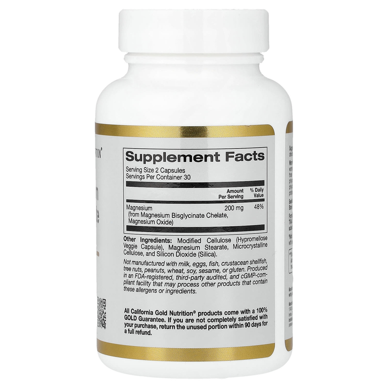 California Gold Nutrition, хелатный бисглицинат магния, Albion TRAACS®, 60 растительных капсул (100 мг в 1 капсуле)