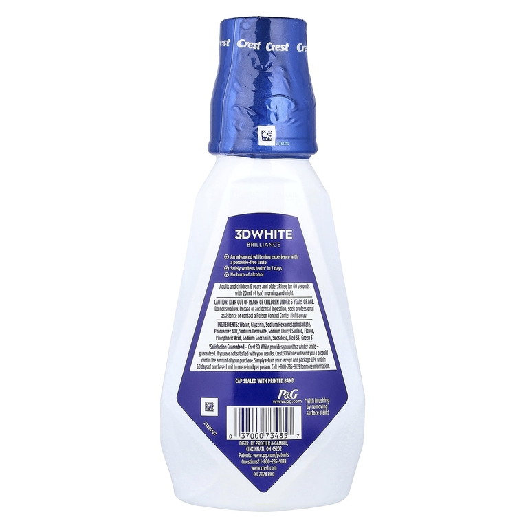 Crest, 3D White Brilliance Fresh, отбеливающий ополаскиватель для рта, без спирта, яркая мята, 500 мл (16,9 жидк. унции)
