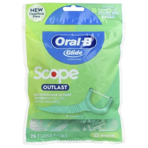 Oral-B, Glide, Scope Outlast, выбор зубной нити, мятный вкус, 75 шт.