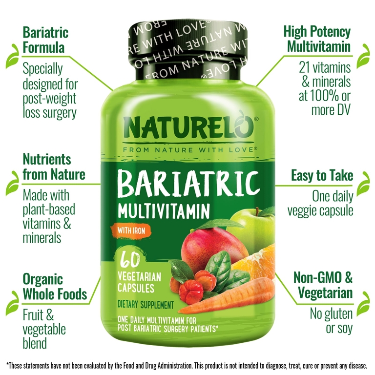 NATURELO, бариатрические мультивитамины с железом, 60 вегетарианских капсул