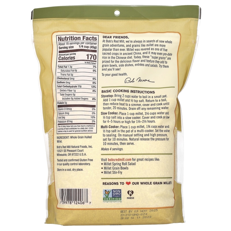 Bob's Red Mill, просо, цельнозерновой продукт, без глютена, 794 г (28 унций)