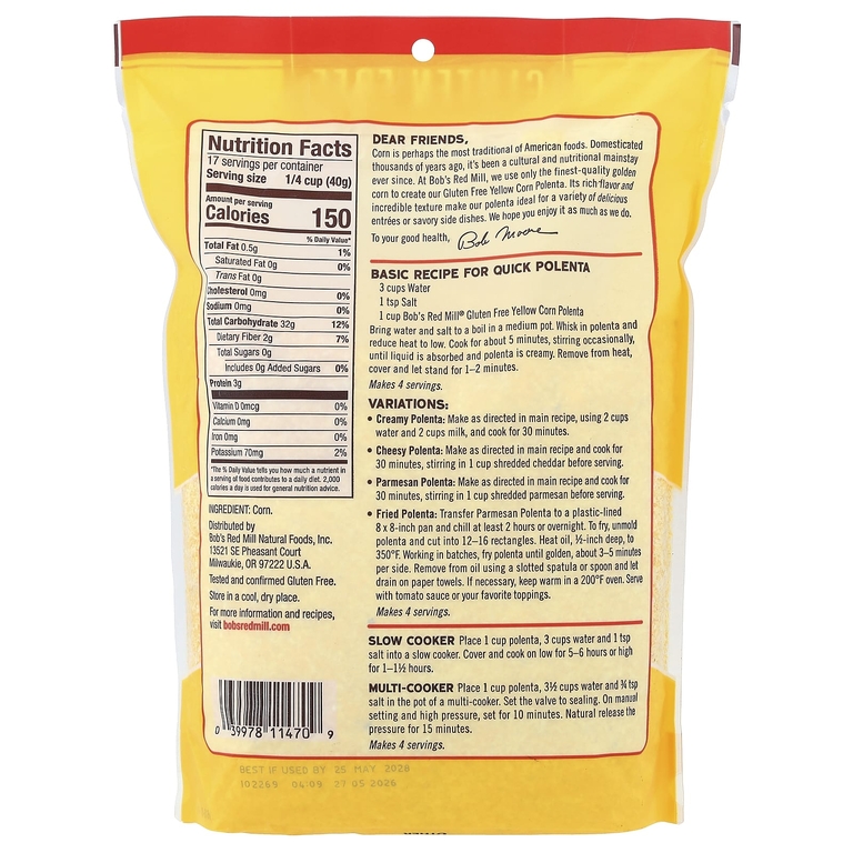 Bob's Red Mill, полента из желтой кукурузы без глютена, 680 г (24 унции)