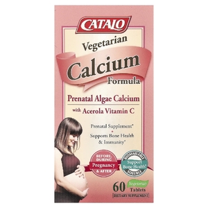 CATALO, Vegetarian Calcium Formula, пренатальный кальций из водорослей с ацеролой и витамином C, 60 вегетарианских таблеток