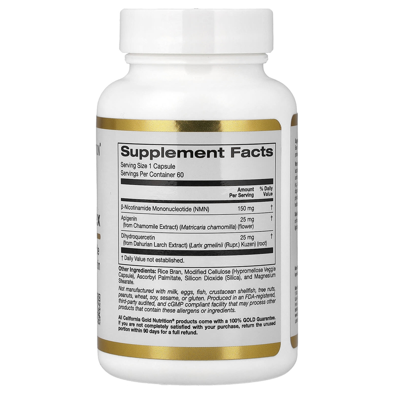 California Gold Nutrition, комплекс флавоноидов с NMN, апигенином и дигидрокверцетином, 60 растительных капсул