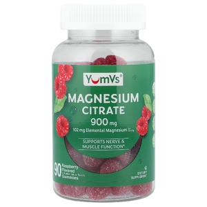YumVs, цитрат магния, со вкусом малины, 900 мг, 90 жевательных мармеладок (300 мг в 1 жевательной таблетке)
