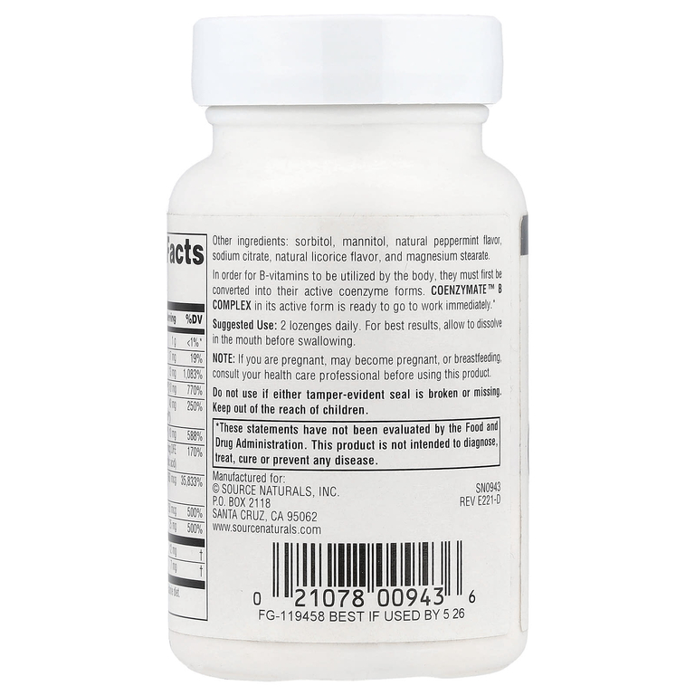 Source Naturals, комплекс витаминов группы B, вкус перечная мята, 60 пастилок для рассасывания