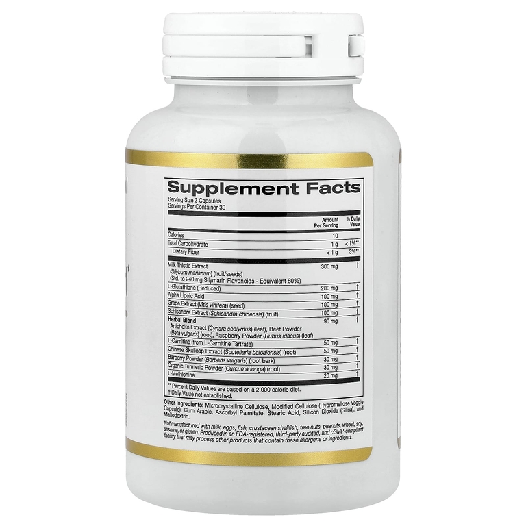 California Gold Nutrition, улучшенная добавка для поддержки печени, с экстрактом расторопши, L-глутатионом, альфа-липоевой кислотой и экстрактом виноградных косточек, 90 вегетарианских капсул