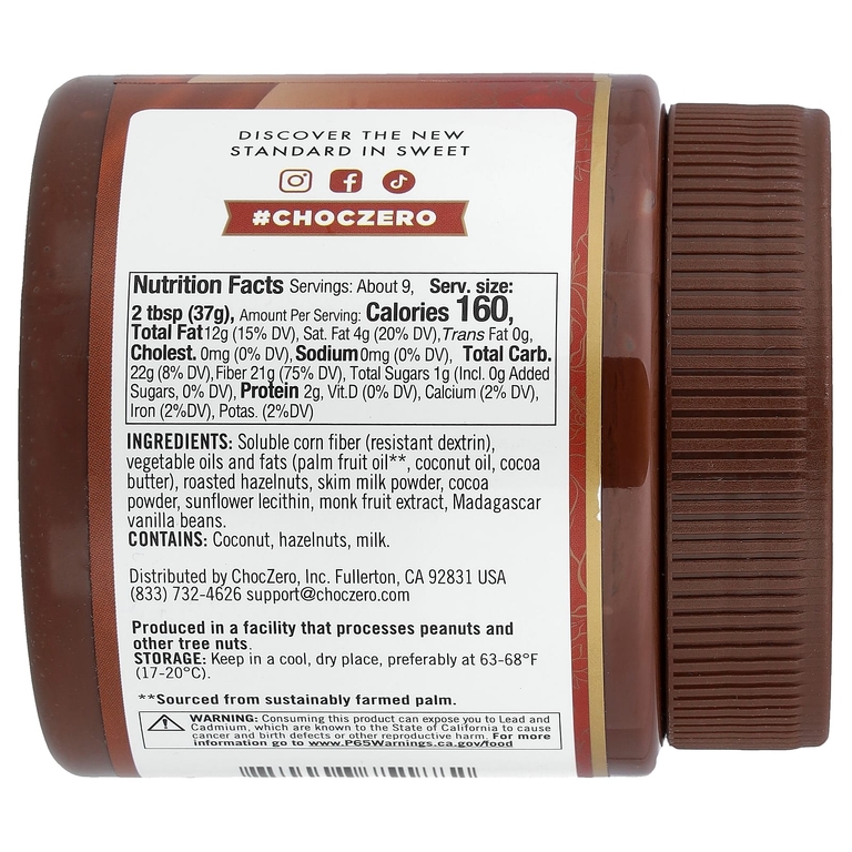 ChocZero, кетопаста, шоколадный фундук, 340 г (12 унций)
