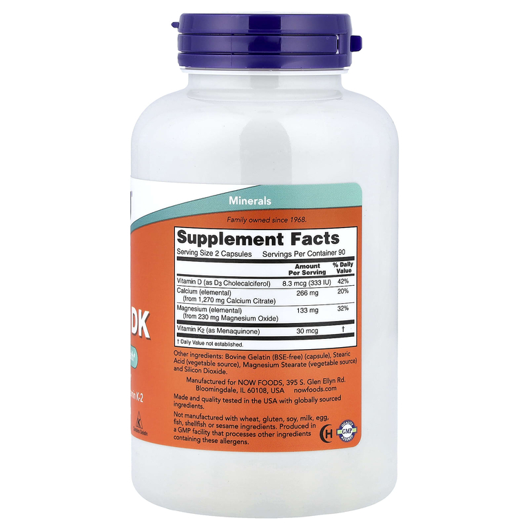 NOW Foods, кальций, магний, витамины Д и К2, 180 капсул