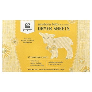 Grab Green, Бaby Drying Sheets, 0–4 месяца, успокаивающая ромашка, 40 компостируемых салфетов