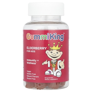GummiKing, бузина для детей, для иммунитета и хорошего самочувствия, лимон и малина, 60 жевательных таблеток