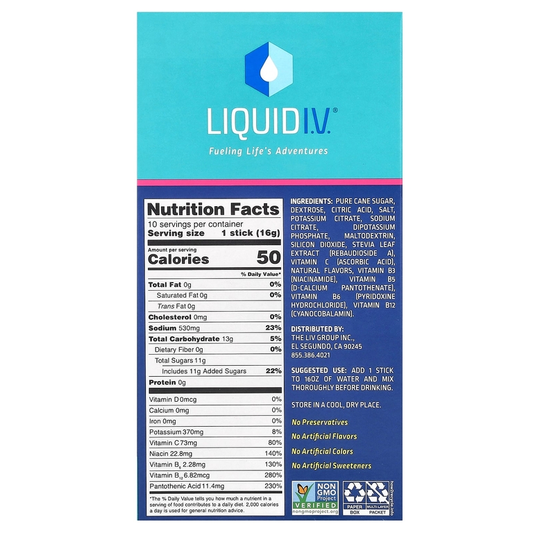 Liquid I.V., Hydration Multiplier®, смесь для приготовления электролитического напитка, маракуйя, 10 стик-пакетов по 16 г (0,56 унции)