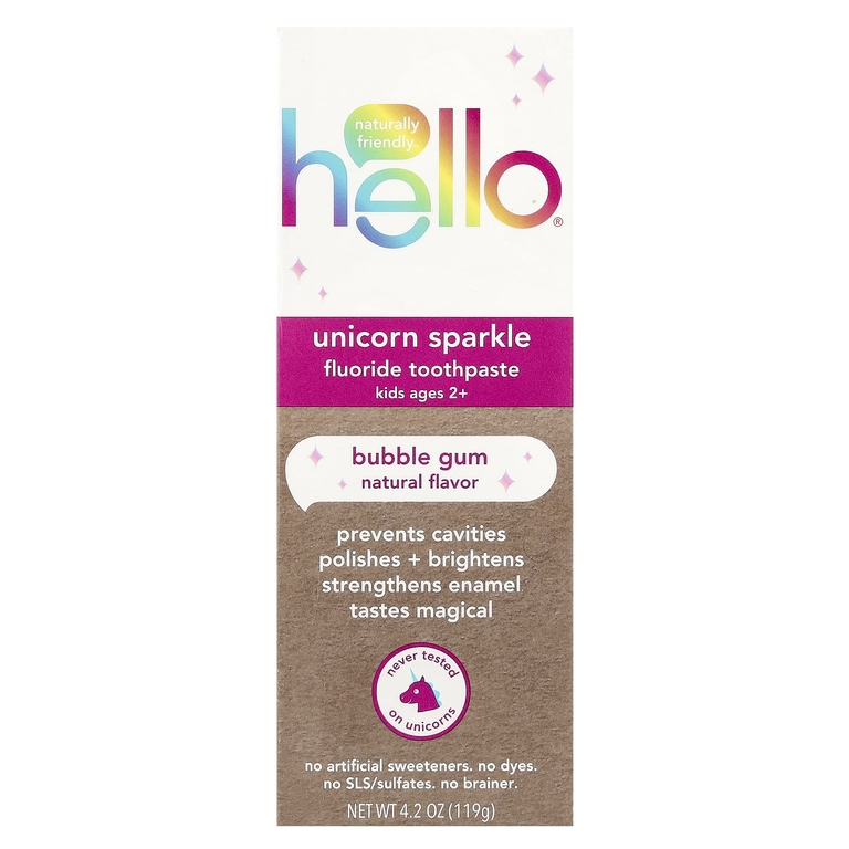 Hello, Unicorn Sparkle, для детей, зубная паста со фтором, со вкусом жевательной резинки, 119 г (4,2 унции)