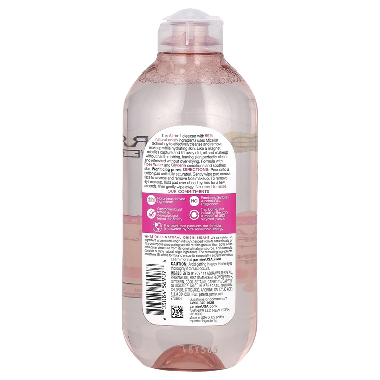 Garnier, SkinActive, мицеллярная очищающая вода с розовой водой и глицерином, 400 мл (13,5 жидк. унц.)