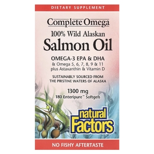 Natural Factors, Complete Omega, 100% жир дикого аляскинского лосося, 1300 мг, 180 капсул Enteripure