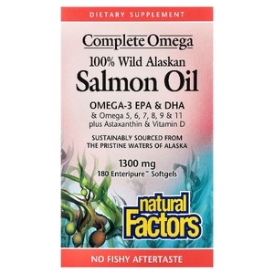 Natural Factors, Complete Omega, 100% жир дикого аляскинского лосося, 1300 мг, 180 капсул Enteripure