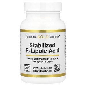 California Gold Nutrition, стабилизированная R-липоевая кислота с Na-RALA Bio-Enhanced® и биотином, 120 растительных капсул