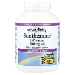 Natural Factors, Stress-Relax, Suntheanine, L-теанин, 100 мг, 120 жевательных таблеток