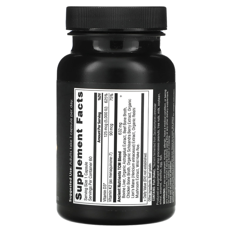 Ancient Nutrition, Витамин D, 125 мкг (5000 МЕ), 60 капсул