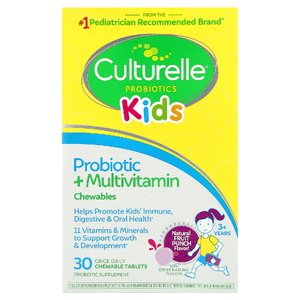 Culturelle, Для детей, жевательные таблетки с пробиотиками и мультивитаминами, для детей от 3 лет, натуральный фруктовый пунш, 30 жевательных таблеток